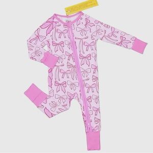 NEW Girls Pink Bow Bamboo Zip Up Pajamas